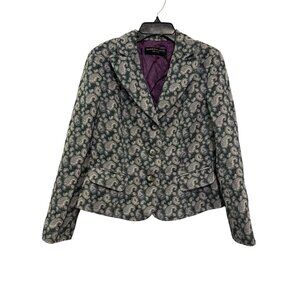 Dana Buchman Petite Womens Paisley Blazer Jacket Green Purple Cotton
